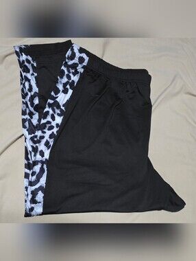 SHEIN Black Ankle Pants White & Black Leopard Trim Stretch Women's Size 3X-6X